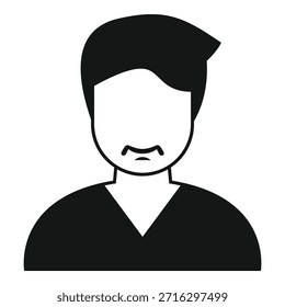 Simple avatar icon of a sad young man showing displeasure with facial expression