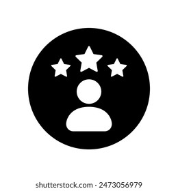 Simple avatar icon with three stars. Exemplary man concept