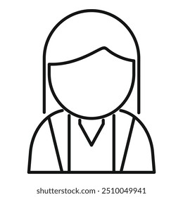 Simple avatar icon of a young woman with long hair wearing a v neck shirt, perfect for representing users or profiles