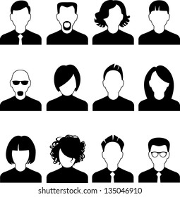 Simple avatar icons of various business people.