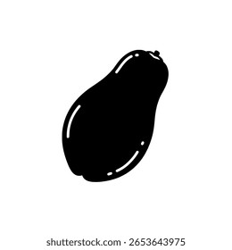 A simple avocado shown as a solid black silhouette icon. A minimalist graphic for healthy eating, vegetarian diets, or food menus.