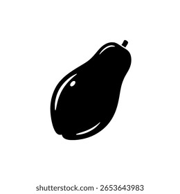 A simple avocado shown as a solid black silhouette. A minimalist fruit icon for healthy food branding, menus, or vegan lifestyle blogs.