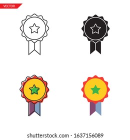Simple award badge icon on white background 4 types such as outline, black, color, outline and color. Vector illustration.
