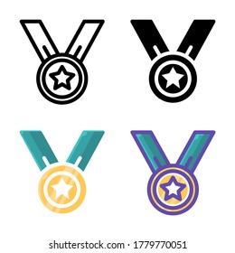 simple award icon design in line, solid, flat and filled lined style for sport icon, website, app, ui and pattern design. vector gold medal with ribbon illustration in colorful style white background.