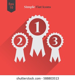Simple Award Ribbon Icon. Vector Illustrated Symbol. Simple Sign Of Victory