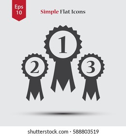 Simple Award Ribbon Icon. Vector Illustrated Symbol. Simple Sign Of Victory
