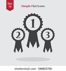 Simple Award Ribbon Icon. Vector Illustrated Symbol. Simple Sign Of Victory