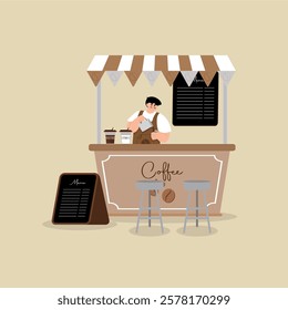 A simple and awesome coffee shop illustration, with a very minimalist design.