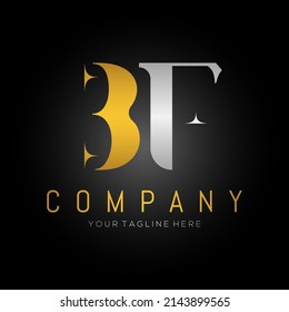 simple b f letter logo design in Silver and gold color with black background.