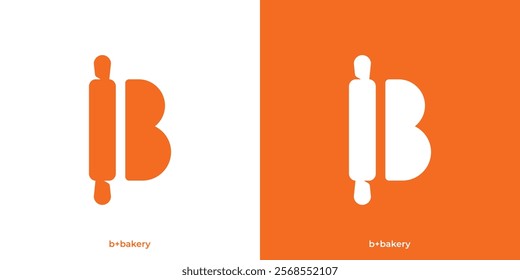 Simple B Initial for Bakery Logo Design Template. Rolling Pin and Letter B Icon Graphic.