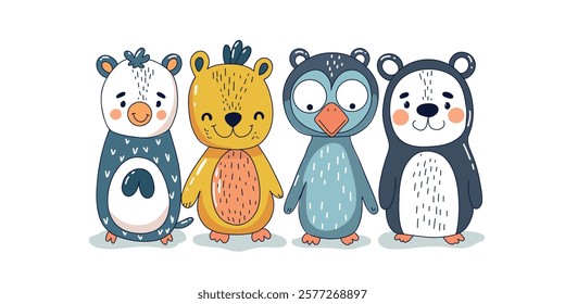 Simple baby animal set , vector illustration