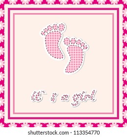 Simple  baby arrival card with footprint/Vector illustration