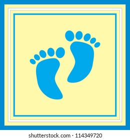 Simple baby arrival card with footprint/Vector illustration