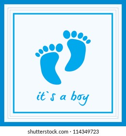 Simple baby arrival card with footprint/Vector illustration