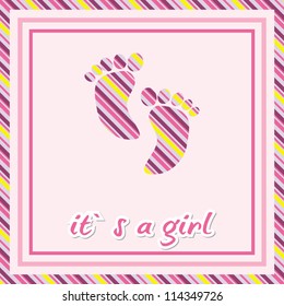 Simple baby arrival card with footprint/Vector illustration