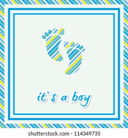Simple baby arrival card with footprint/Vector illustration