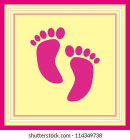 Simple baby arrival card with footprint/Vector illustration