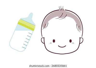 Eine einfache Babyflasche und ein lächelndes Baby