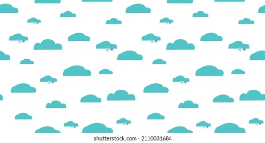 simple baby boy sky blue clouds pattern. cute rain seamless vector on white background