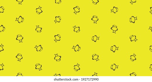 Simple baby chickens doodle seamless vector pattern. Sunny yellow surface print design for fabrics, stationery, scrapbook paper, gift wrap, textiles, backgrounds, home decor, and packaging.