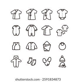 Simple baby clothes icon set.