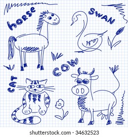 simple baby drawing animals and bird