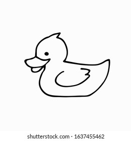 A simple baby duck. Doodle style, black lines, sketch, silhouette. Hand drawn vector illustration. For coloring book.