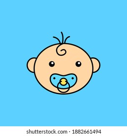 Simple baby face vector illustration isolated on blue background. Linear color style of baby icon