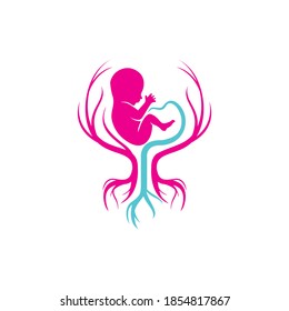 simple baby fetus and abstract tree root vector icon