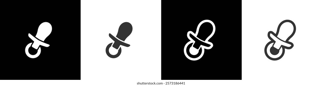 Simple Baby pacifier, dummy, soother or teether flat vector icon. Dummy Teat icon. Flat icon of pacifier baby. Baby care vector illustration in black, white and transparent background. Eps10