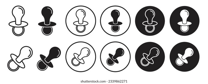 Simple baby pacifier icon set. dummy pacify web vector symbol in black filled and outlined style.