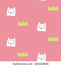Simple baby pink pattern with cat and crown