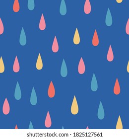 Simple baby seamless pattern with rain drops. Cute rain vector pattern in Scandinavian style. Kids background for apparel, nursery, fabric. Hand drawn childish backdrop