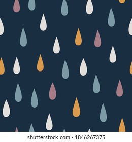 Patrón simple de bebé sin soldadura con gotas de lluvia. Patrón de vector de lluvia en estilo escandinavo. Niños de fondo para ropa, vivero, tela. Fondo infantil dibujado a mano