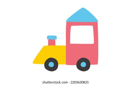 Simple Baby Toy Train Clipart. Cute Colorful Kid Toy Train Flat Vector Illustration. Minimalist Children Toy Train Cartoon Style Icon. Kids, Baby Shower, Children And Nursery Decoration Concept