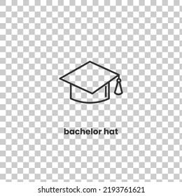 Simple bachelor hat icon. Stroke pictogram. Vector illustration isolated on a transparent background PNG. Premium quality symbol. Vector sign for mobile app and web sites.