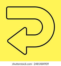 simple back left or back arrow icon, line vector isolated on yellow background. trendy and modern design