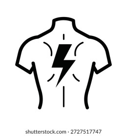 Ilustración simple del dolor de espalda con el símbolo del rayo en la camisa