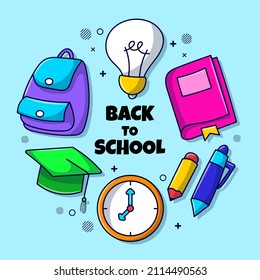 Simple back to school element set with Hand drawn doodle illustration