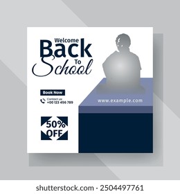 Simple Back to School Social Media Post. Minimalist Willkommen Web Post Design für Verkauf, Promotion, Web, Studie, Kinder, Marketing, Shopping, etc.