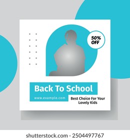 Simple Back to School Social Media Post. Diseño minimalista del poste del Web de bienvenida para la venta, promoción, Web, estudio, niños, comercialización, compras, etc.