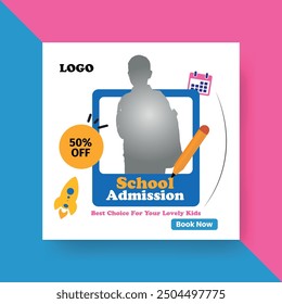 Simple Back to School Social Media Post. Minimalist Welcome Web Post Design for Sale, Promotion, Web, Study, Children, Marketing, Shopping, Etc.