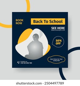 Simple Back to School Social Media Post. Minimalist Welcome Web Post Design for Sale, Promotion, Web, Study, Children, Marketing, Shopping, Etc.