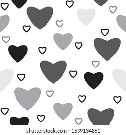 Simple back and white cute heart seamless pattern background, vector illustration.