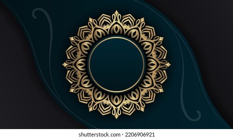 simple background, dark green and black, with mandala gold