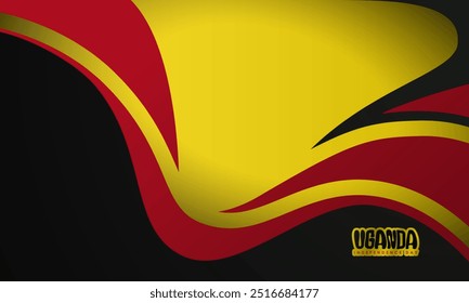 Simple background design with waving red and black shapes on yellow background. Uganda independence day background. Also good template for uganda national day