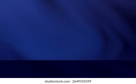 Simple background design.Minimalist abstract blue color, Studio interior room for product design presentation.Vector background of blurred shadow leaf,window light on light wall and floor podium

