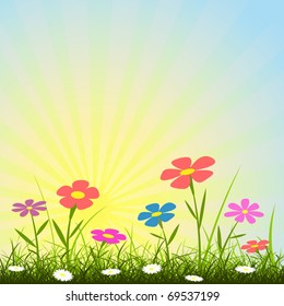 A Simple Background with Flowers and Sunbeams