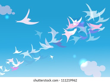 Simple background with flying birds