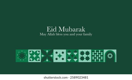 simple background green for happy eid mubarak with geometric ornaments